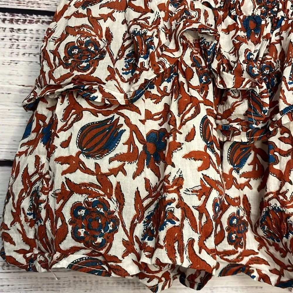 House of Harlow 1960 Revolve Marble Rust Smocked Mini Skirt Tiered Small Floral